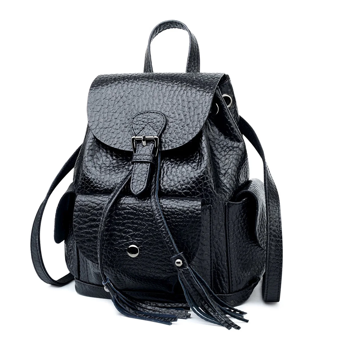 

Korean Style Anti-theft Design Women Backpack Genuine Leather Elephant Pattern Girl Preppy High School Bag Drawstring Knapsack