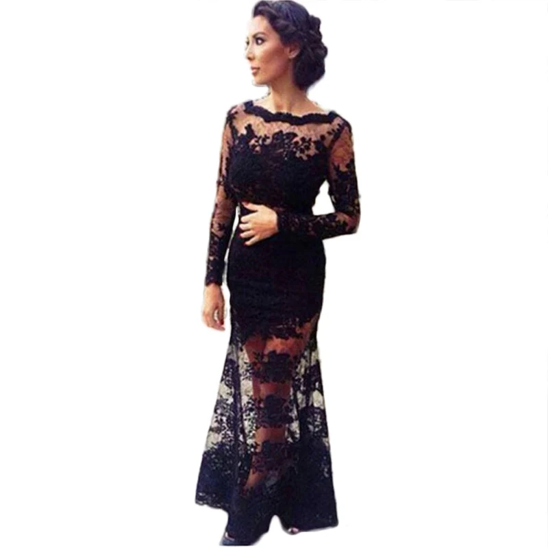 

hot sell evening clothing 2018 summer new arrive black women dress Europe and America lace embroidery sexy long dresses 9087