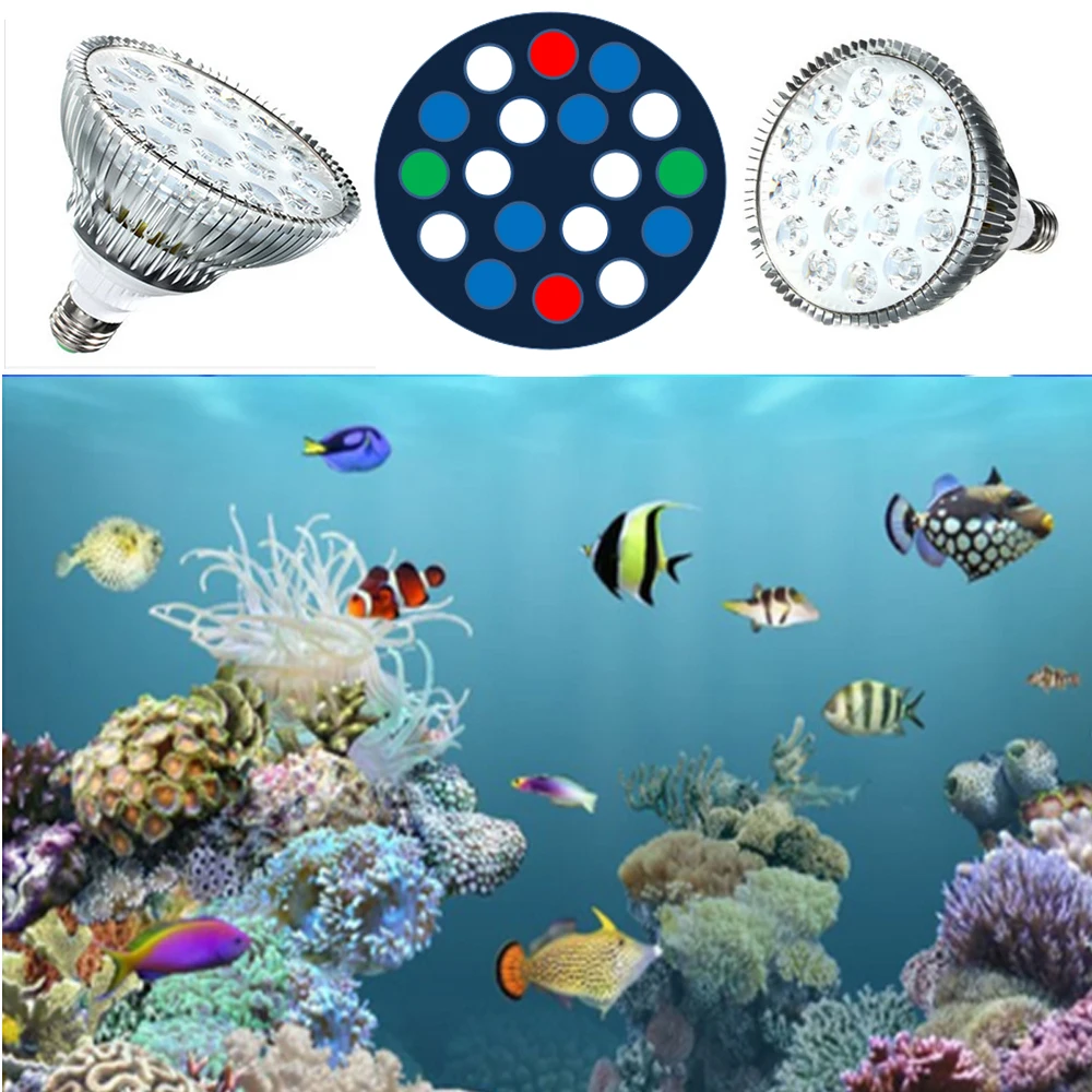 E27 54W LED Full Spectrum LED Aquarium Lighting PAR38 Blue 450nm White