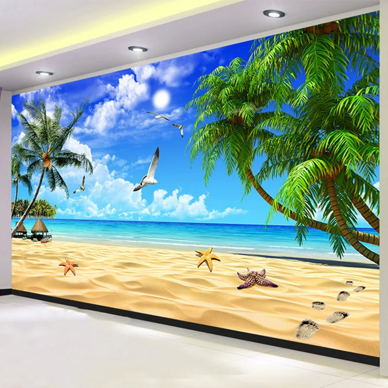 Papel de Parede Mural Personalizado 3d Moderno Praia Orla Paisagem Foto Murais Sala de Estar tv Sofá Fundos Pintura de Parede Decoração de Casa