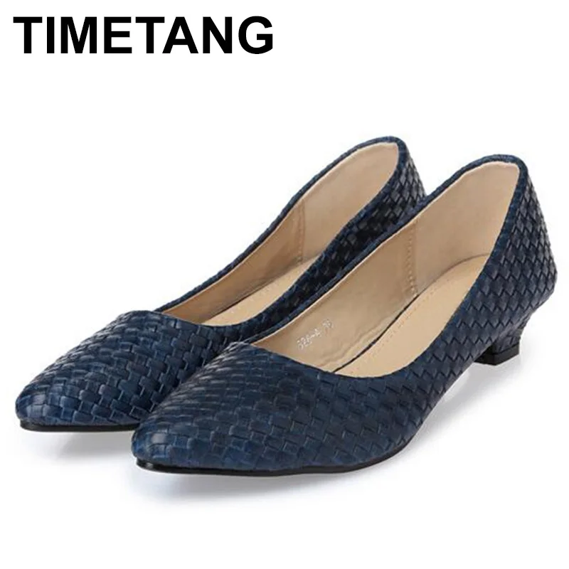 

TIMETANG New fashion Office Lady low heels Shoes woman single pumps Women autumn spring workShoes pointed toe35-41black blueE564