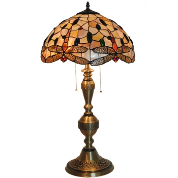 

New Mediterranean Tiffany Style Dragonfly Stained Glass Table Lamp Vintage Bronze Accent Deak Light Lobby Decor Fixtures TL206