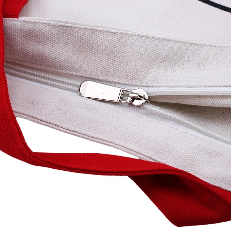 Cotton Stripe Canvas Shopping Tote Shoulder Carrying Bag Eco Reusable Bag Zippered Small Shopping Bag Cotton Stripe Canvas Shopping Tote Shoulder Carrying Bag Eco Reusable Bag Zippered Small Shopping Bag