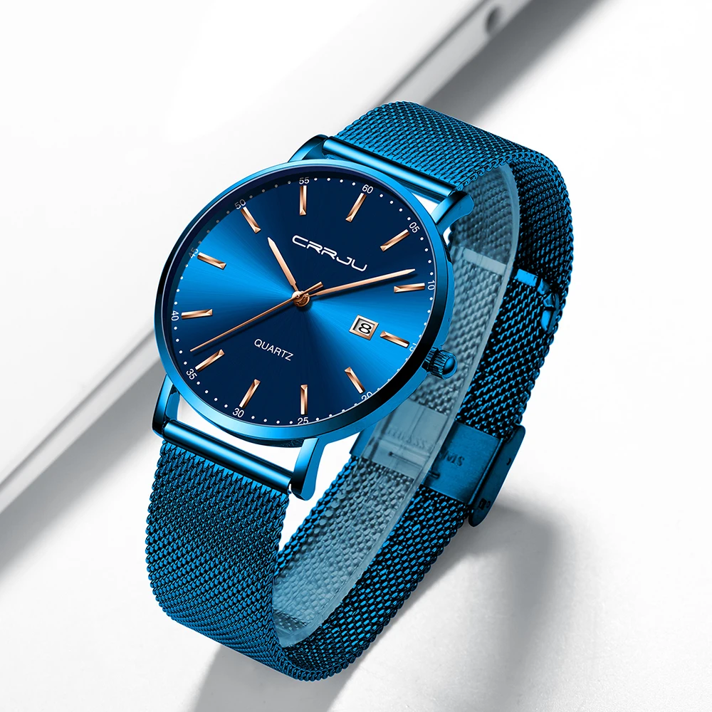 Мужские s часы CRRJU лучший бренд класса люкс водонепроницаемые ультра тонкие часы для свиданий мужские стальные ремешок повседневные кварцевые часы мужские спортивные наручные часы