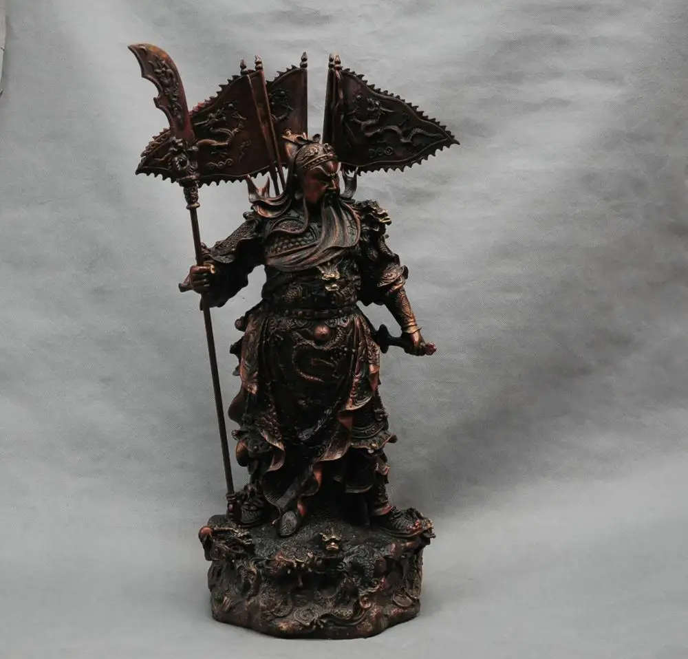 

SD 25'' China Bronze Guan Gong Guanyu Dragon Statue Figurine