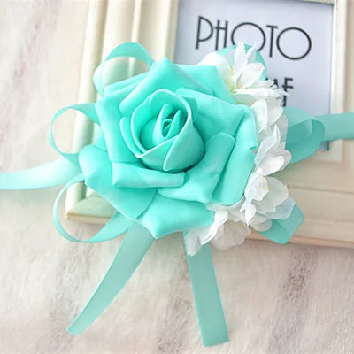 

10 pieces/lot handmade tiffany blue wrist flowers bride and bridesmaids hand flowers corsages bouquets wedding tiffany blue