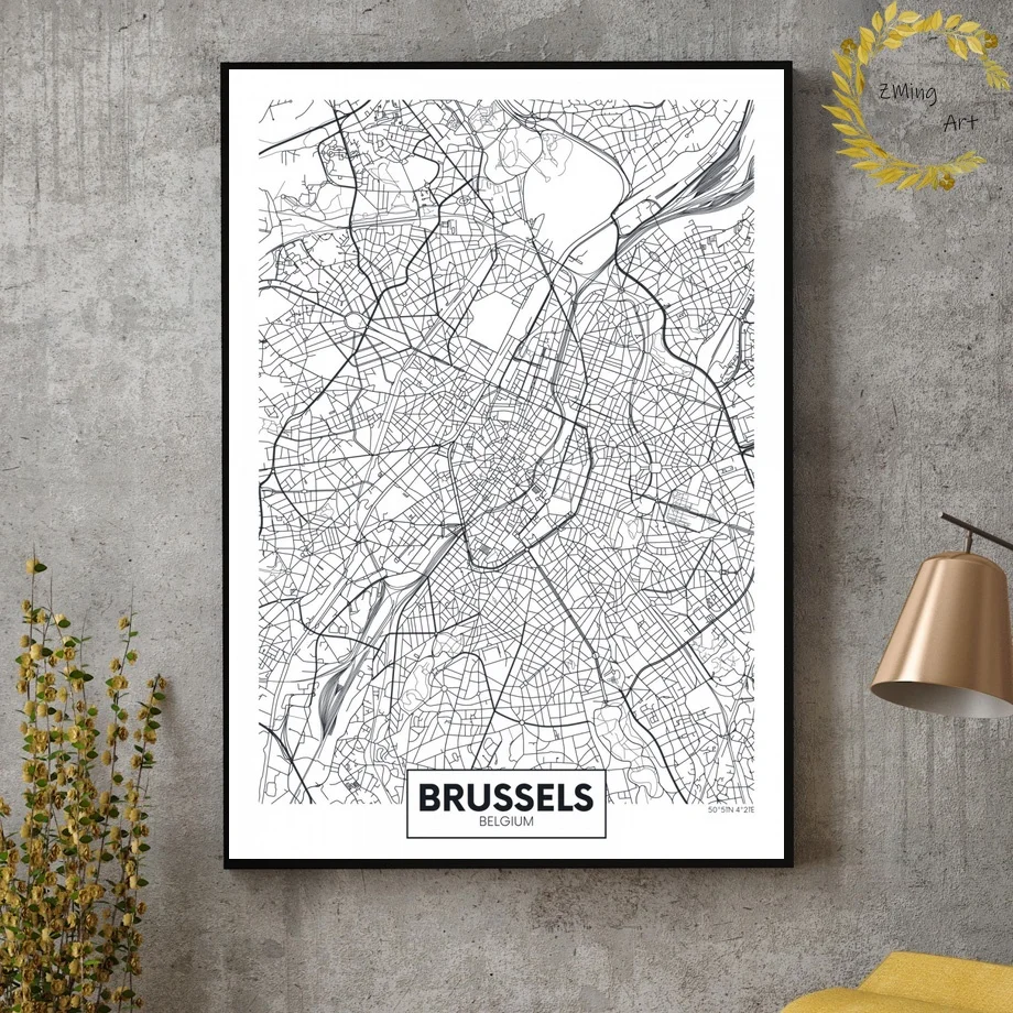 

Belgium Brussels Antwerp City Map White Canvas Art Print Wall Pictures for Living Room No Frame