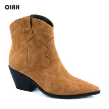 Ankle Boots for Women Autumn Winter Western Cowboy Boots Women Slip on Wedge High Heel Boots Brown Black Suede Shoes Botas jady rose black sexy ankle boots for women spike high heel boots genuine leather autumn winter botas mujer wedge shoes woman