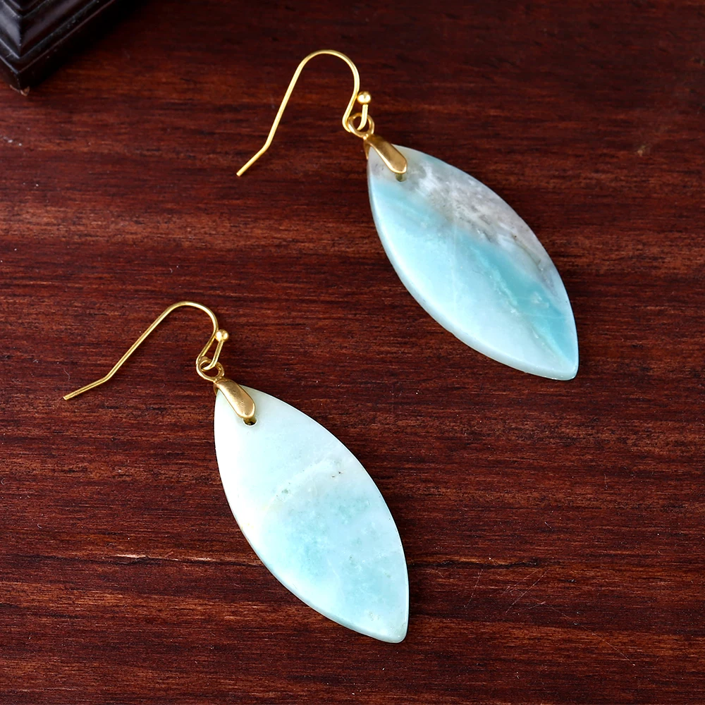 

Women Simple Design Natural Amazonite Stone Dangling Earrings for Drop Shipping