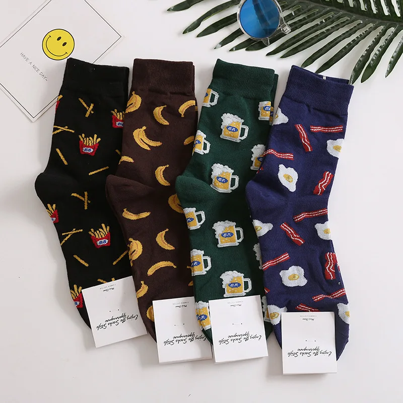 Snack pattern Harajuku happy socks men's funny combed cotton dress casual wedding colorful novelty skateboard women | Мужская одежда