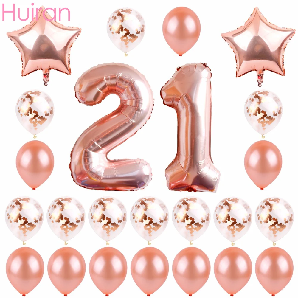 

HUIRAN Peach Gold Confetti Balloon Star Heart 18th 20th 21st 30th Birthday Number Balloon Pearl Balloon Birthday Party Decor