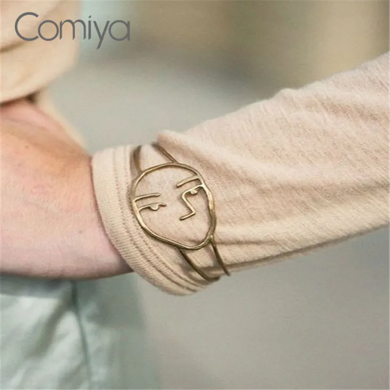 

Comiya Vintage Gold Silver Zinc Alloy Open Face Charm Bangles Bracelets for Women Antique Pulseiras Jewelry Accessory Bijoux