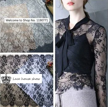 

6 Meters Classical Old Design and Nylon Full Dress Eyelash Lace Soft Black / Off White French Bilateral Chantilly Lace Fabric