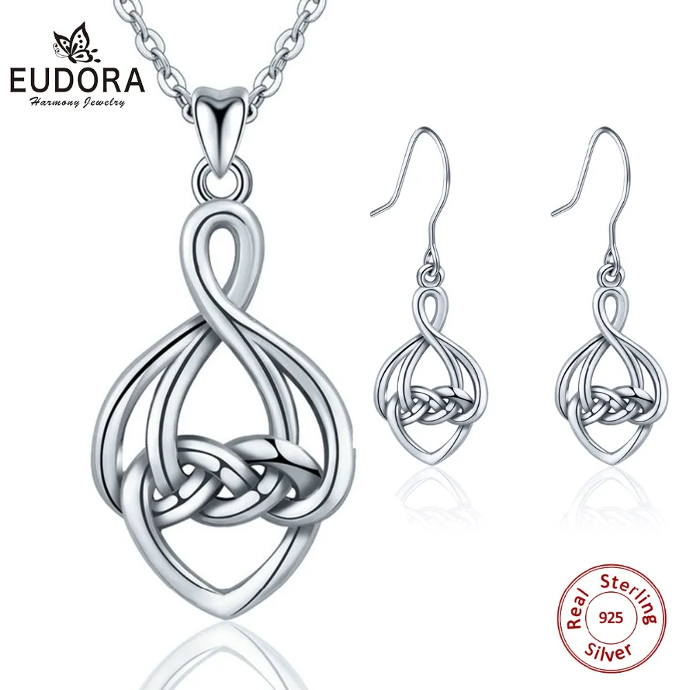 

EUDORA Authentic 925 Sterling Silver Jewelry Set Tree of Life Jewelry Set Celtics Knot Pendant Necklace Earrings Crann Bethadh