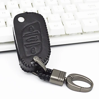 

Leather Car Key Cover with Car Key Holder For Citroen C2 C3 C4 C5 C6 C8 C4L DS3 DS4 DS5 DS6 For Peugeot 107 207 307 407 308 607