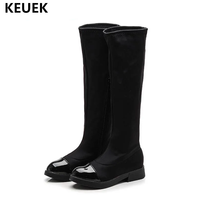 

New Girls Boots Over-the-Knee High Boot Princess Autumn/Winter Stretch Fabric Baby Toddler Warm Plush Boot Kids Shoes 018
