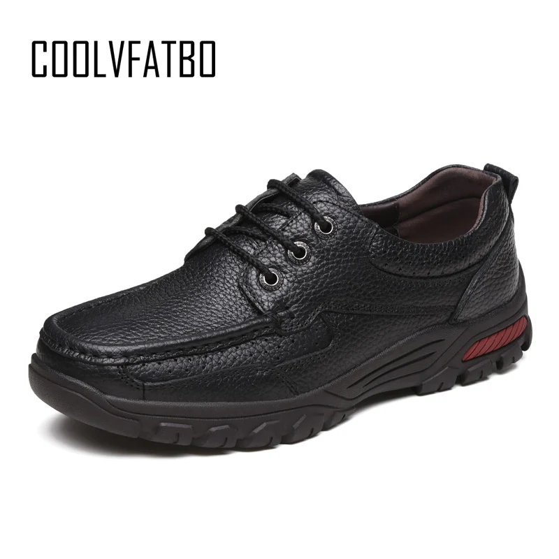 

COOLVFATBO 2018 New Fashion Men's Genuine Leather Shoes Size 38-48 Head Leather Soft Winter Cutout Father Leather Shoes