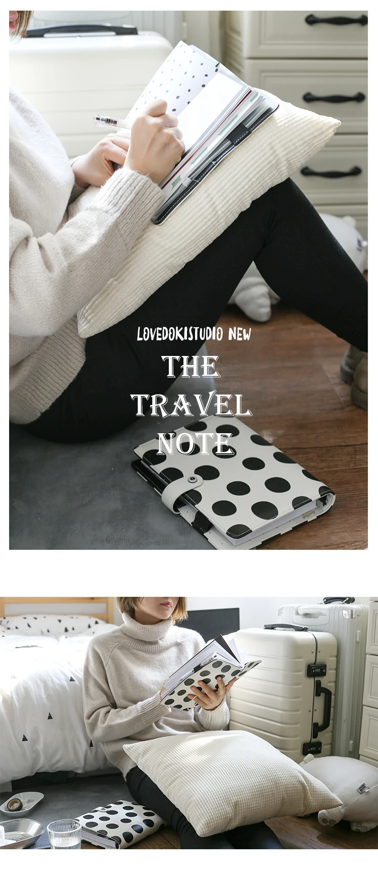 Lovedoki Creative Black& White Dots Travelers Notebook Bullet Journals Planner Diary Book School And Office Supplies Stationery