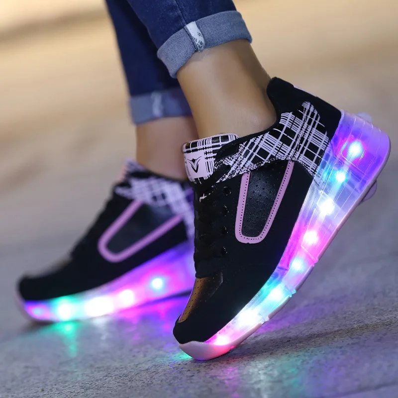 Child Boys Girls LED Light Shoes With Wheels Fashion Sports Sneaker Kids Light Up Shoes Children