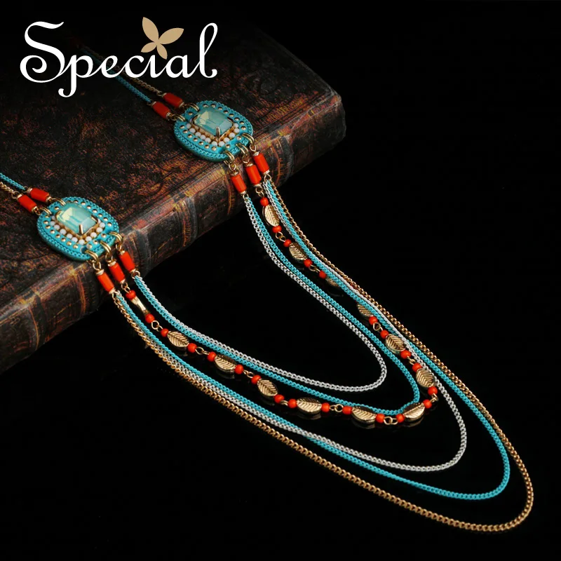 

Special Fashion Multi-layer Long Necklace Ceramic Beads Opal Maxi Necklace Sweater Chain Jewelry Gifts for Women XL151219