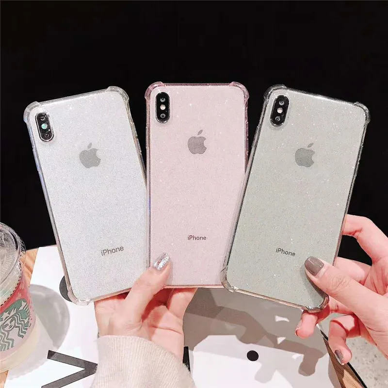 ROHDEA Glitter Phone Case for iphoneXS max Anti-knock Transparent iphone6 6plus 7 8plus XS XR Soft TPU Shiny Back Cover |