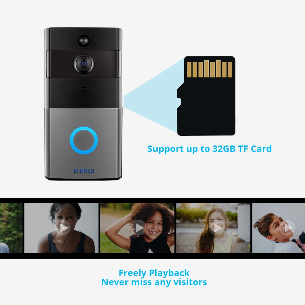 KERUI Tuya Smart Life беспроводной WiFi видеодомофон дверной звонок 2MP 1080P телефонный звонок Дверной звонок Домашняя безопасность камера ночного видения