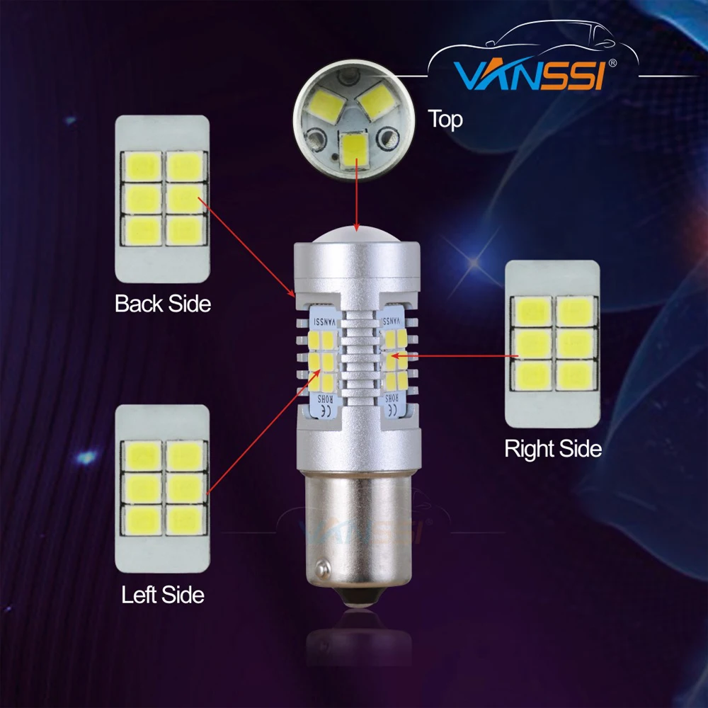 2 шт. 1156 7506 1141 P21W BA15S светодиодный лампы для сигнала резервного копирования задний тормозной светильник 12-24V VANSSI 1 год гарантии