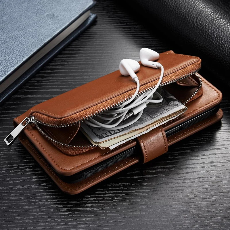 comprar Zipper PU Carteira De Couro Caso de Telefone Para o iphone 6 6 S Mais 7 7 Mais 8 Mais 8 X Tampa Flip Destacável Fecho Magnético Bolsa de Dinheiro