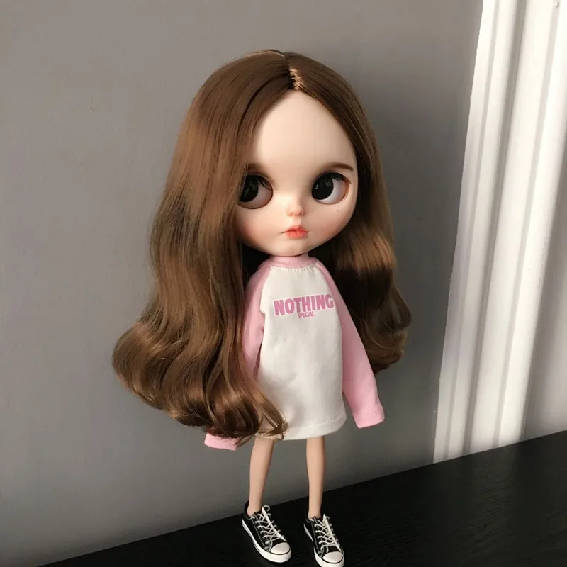 Новинка одежда Doll's Blyth розовая и белая футболка с длинным рукавом капюшоном для