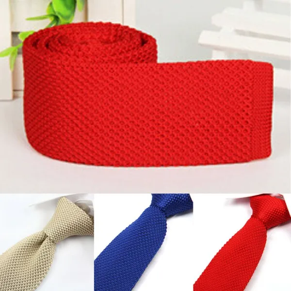 

Stylish Men Knitted Tie Slim Skinny Woven Knit Narrow Necktie Solid Color Hot H34