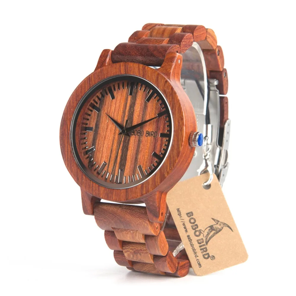 BOBO BIRD CdM10 Wooden Watches Men Full Red Sandalwood Dial Vintage Style Watch Erkek Quartz Clock in Box Uomo Orologio