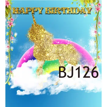 

LB Polyester & Vinyl Golden Glitter Unicorn Rainbow White Clouds Studio Backdrop Photography Photo Props Photographic Background