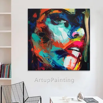 

Painting of portrait Palette knife Face Oil painting Impasto figure on canvas,Hand painted of Francoise Nielly,wall art pictures