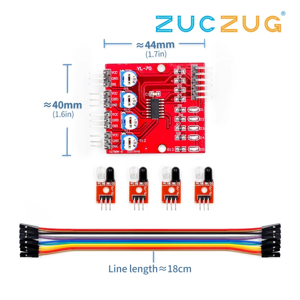 

Four-way infrared tracing / 4 channel tracking module / transmission line / obstacle avoidance / car / robot sensors