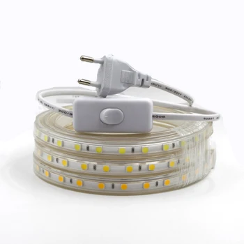 

Waterproof led strip light 220v 240V with switch ON/OFF 8W/m 16W/m Flexible 2835 outdoor LED tape rope waterproof EU plug lights