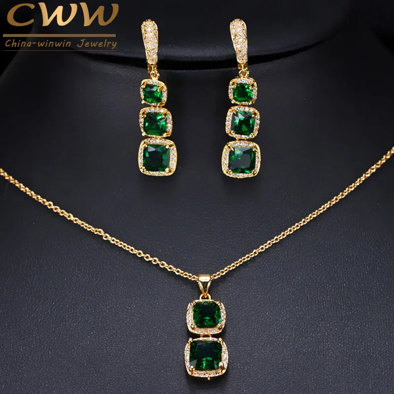 Женский комплект из колье и серёг с квадратным фианитом|necklace and earring set|necklace earringsdrop