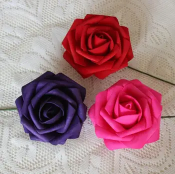 

50pcs simulated rose artificial PE Foam rose 8cm flower spray color Roses with wire for bridal bouquet
