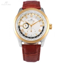 Imperial KS Automatic White Dial 24 Hours Day Roman Numerals masculino Relogio Mechanical Men Brown Leather Wrist Watch /KS305