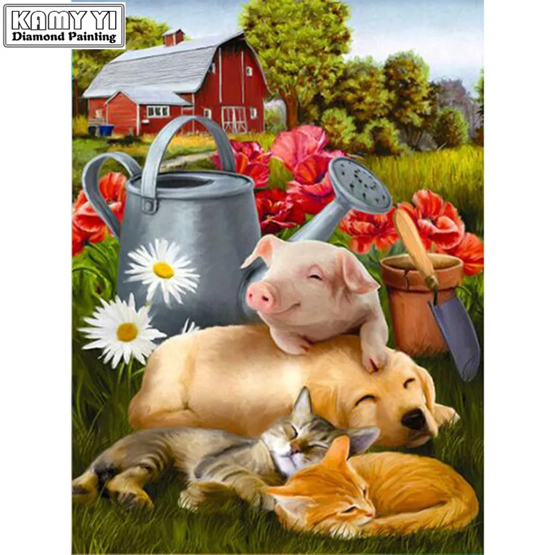 Full Square/Round Diamond Embroidered cartoon pig dog Mosaic Painting Rhinestone Home Decoration Gift XY1 | Дом и сад