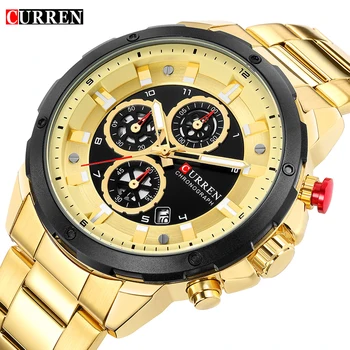 

Gold Sport Watch Men Waterproof Chronograph Wristwatch With Calendar CURREN Quartz Men's Watch Male Clock relogio masculino