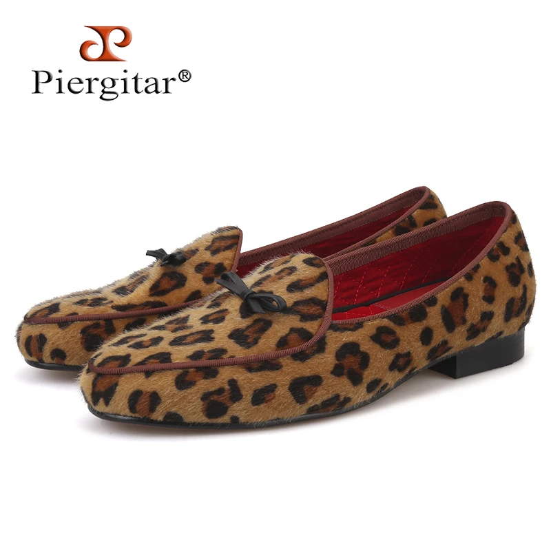 Piergitar new arrival Handmade men leopard velvet font b shoes b font with small tie and