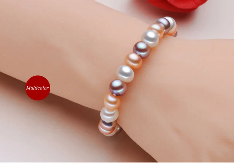 Многоцветный натуральный пресноводный жемчуг браслет для женщин 925 серебро жемчужный браслет 9-10 мм высокое качество подарок маме на день рождения