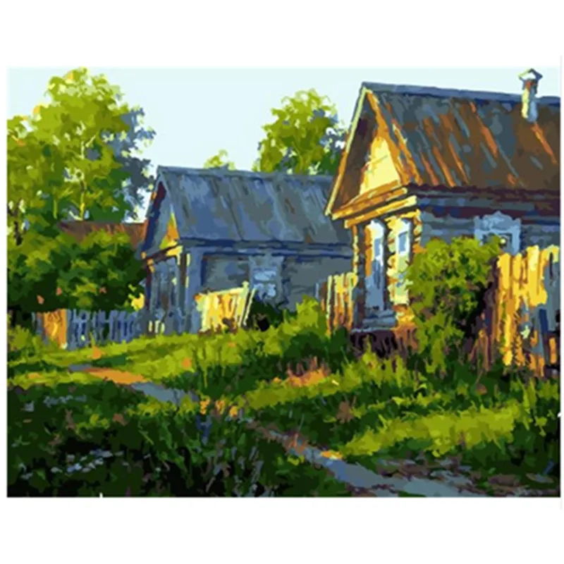 Картина по номерам сделай сам Прямая поставка 40x50 50x65 см деревянный дом