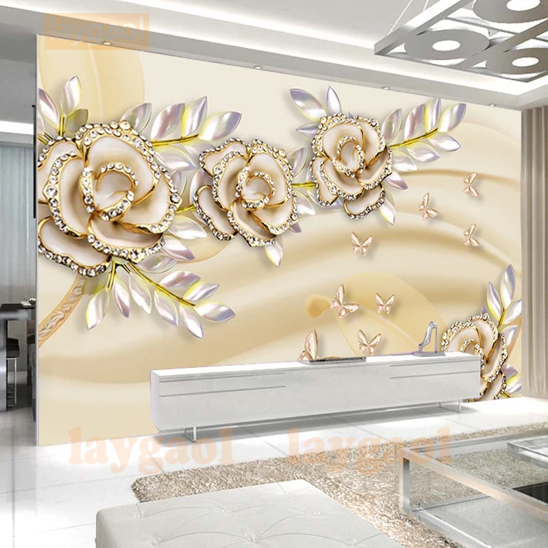 Custom Mural Wallpaper European Style 3d Stereoscopic Gold