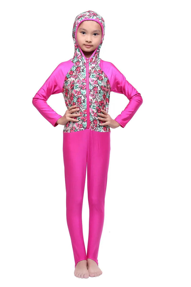 

Islamic Swimsuit for Kids Modesty Long Sleeve Girls Burkini Muslim Hijab Swimwear Sportswear Floral Suwiming Suit Diving Girl