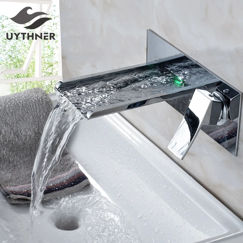 Bathroom Taps Chrome Plated Wall Mount Waterfall Spout Mixer Bathroom