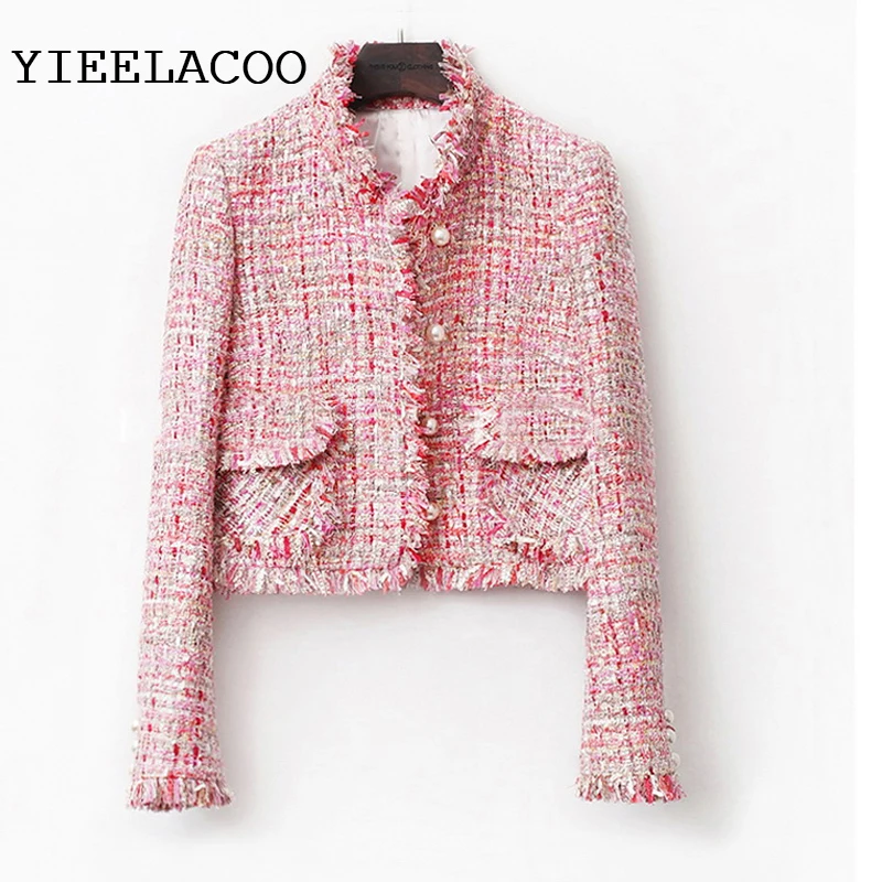 price cut  Pink Tweed Jacket spring / autumn /winter women's jacket coat classic ladies wild ladies bright wir