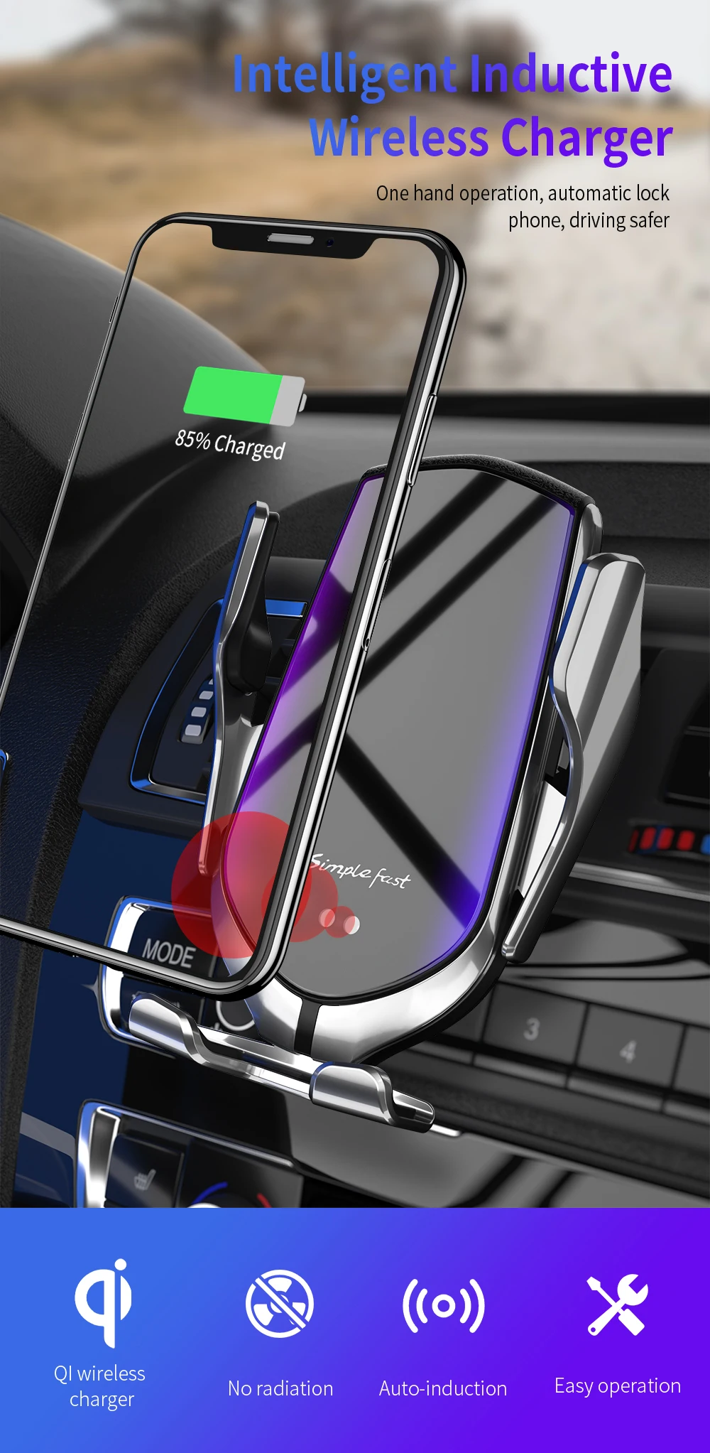 Suporte do Telefone do Carro de Fixação Carregador sem Fio de Carregamento Rápido para Iphone Automática Dcae x xs xr 8 11 Samsung S10 s9 s8 Nota 10 w qi 2 Automática 10 DCAE W Qi Carregador Sem