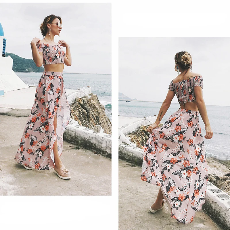 

Fashion Beach Dress Women Chiffon Girl Elegant Party Dresses 2019 Summer Clothes Set For Women two piece vestidos de verano