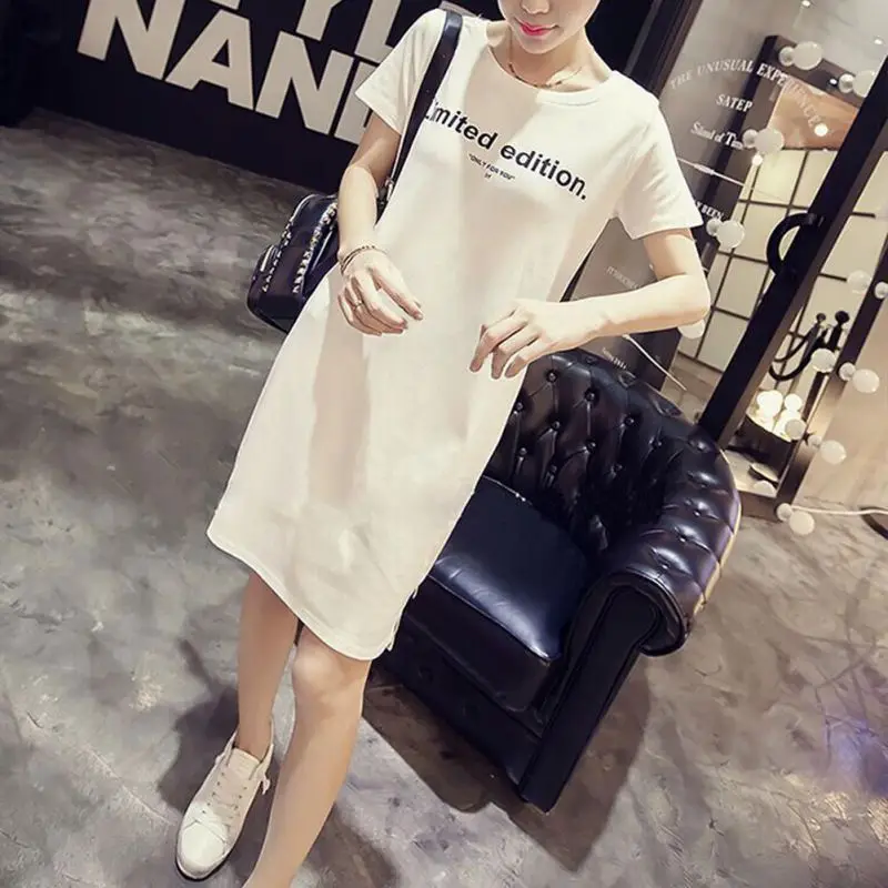 

Letter Printed Casual Women's Dress Loose Vestidos Women Short Sleeve O-Neck T-shirt Dresses